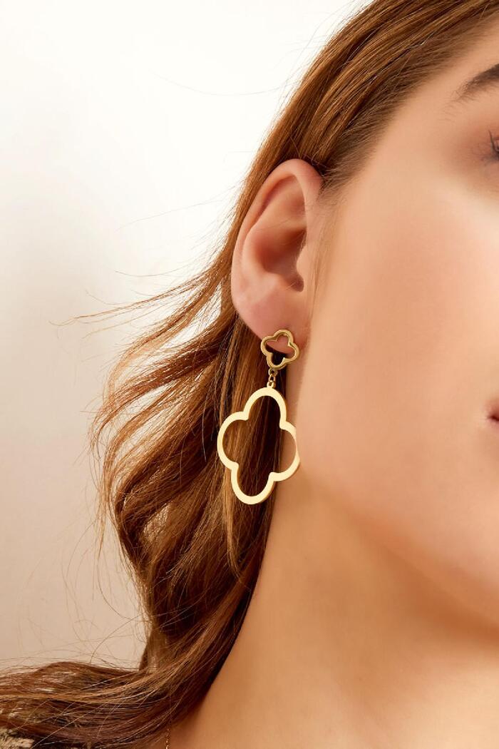 Earrings 2 clovers Gold Stainless Steel Picture4