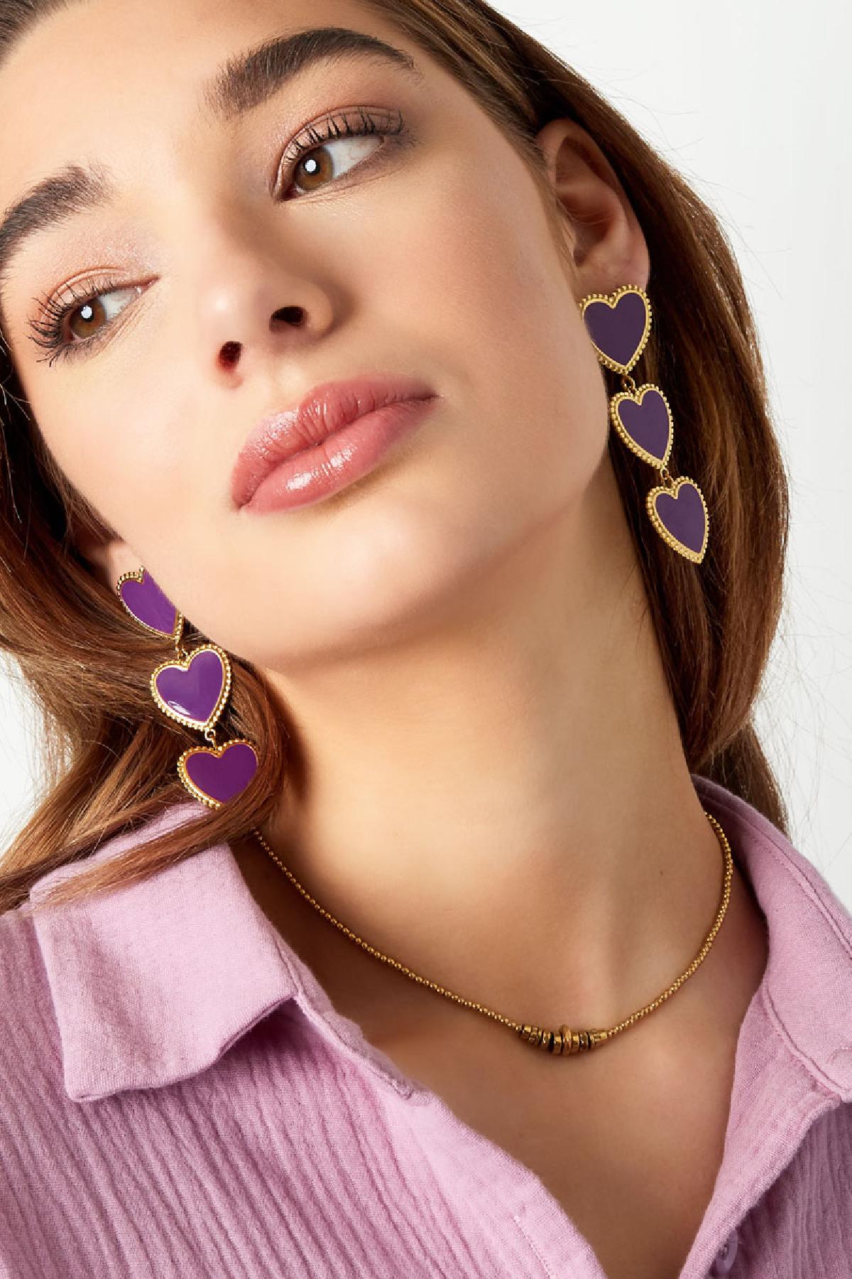 Earrings 3 graceful hearts in a row Pink Stainless Steel