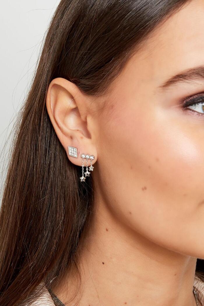 Clous d'oreilles diamant avec pierres Argenté Acier inoxydable Image3