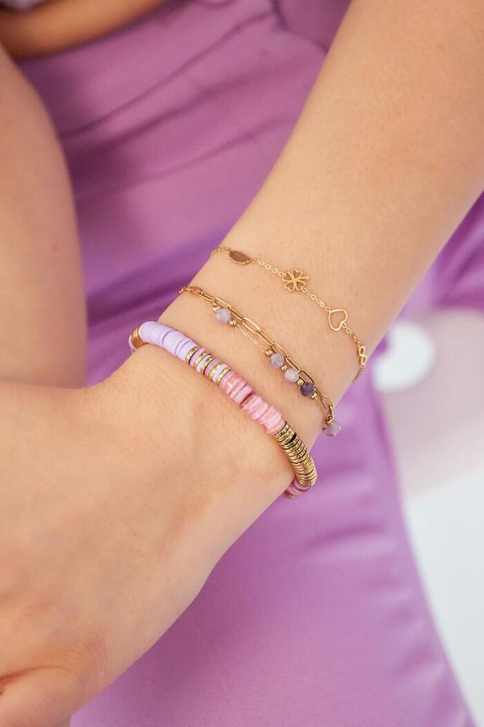 Bracelet double maillons/perles rondes - Collection pierres naturelles Rose & Argenté Acier inoxydable Image2