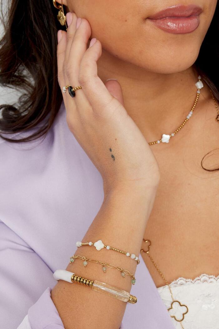 Bracelet maillons avec perles - Collection pierres naturelles Vert& Argenté Acier inoxydable Image2