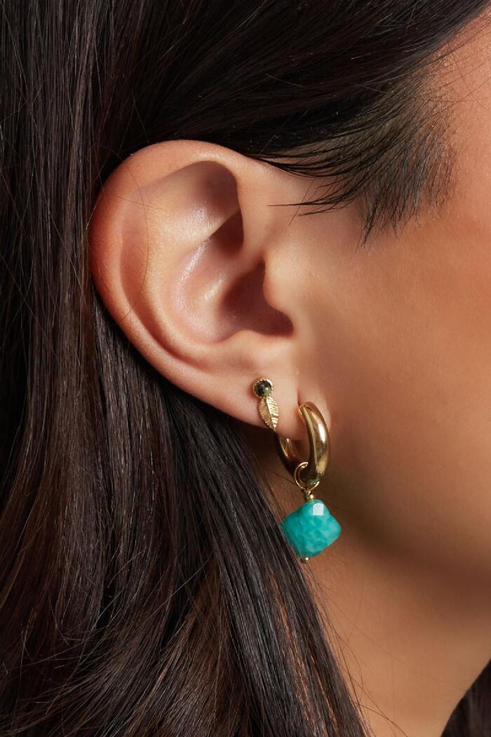 Boucles d'oreilles avec trèfle - Collection pierres naturelles vert paon Acier inoxydable Image3