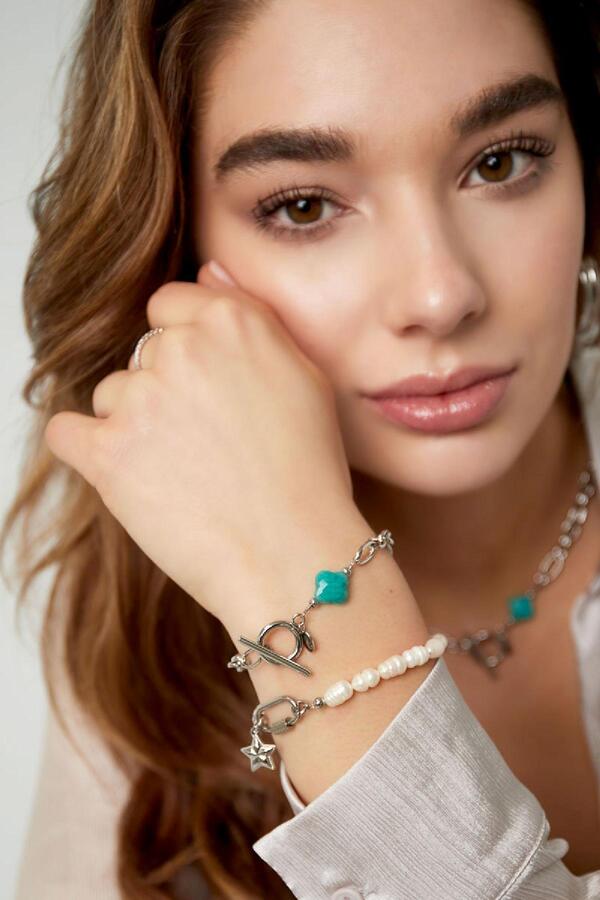 Link bracelet with clover stone - Natural stone collection