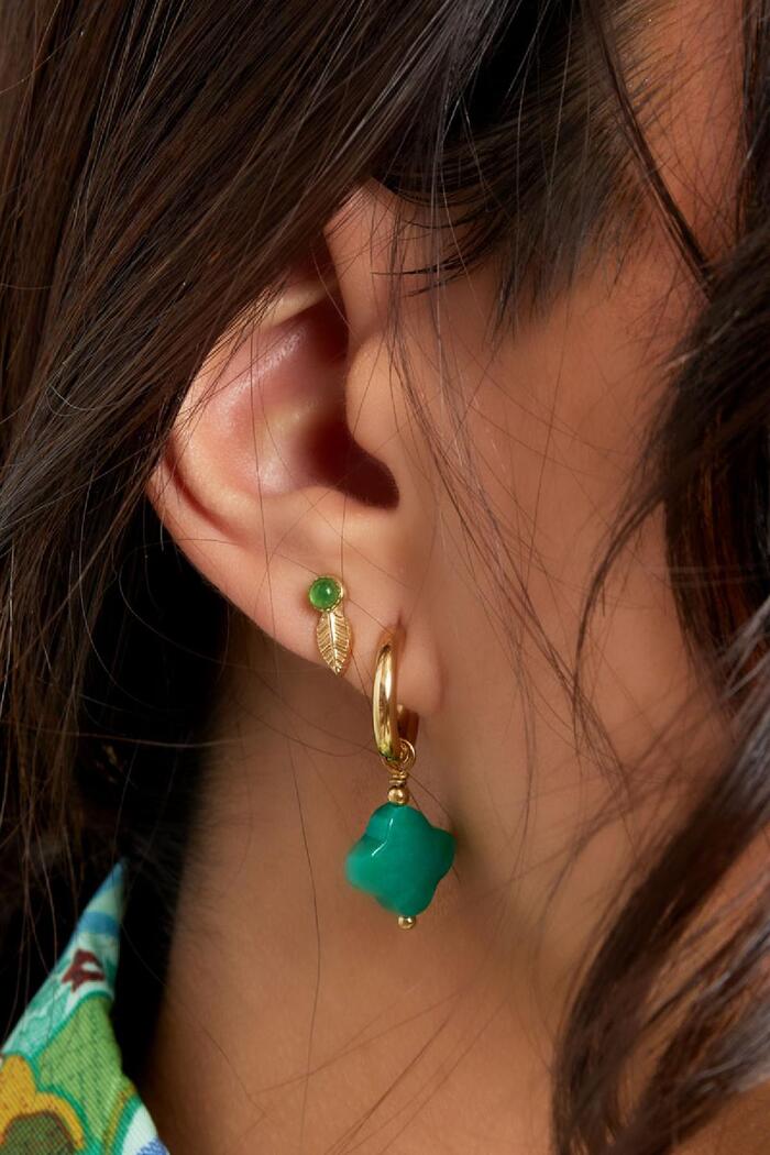 Ear studs leaf & stone - Natural stone collection Green & Gold Stainless Steel Picture2