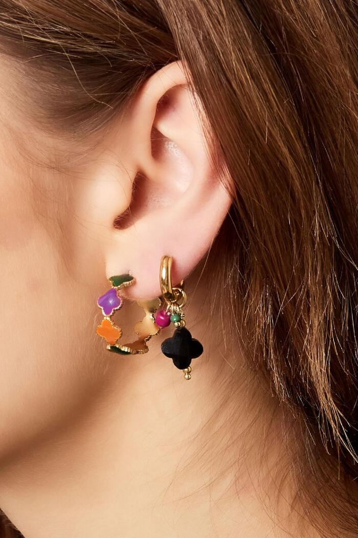 Boucles d'oreilles trèfle avec perles Gris & Or Acier inoxydable Image3