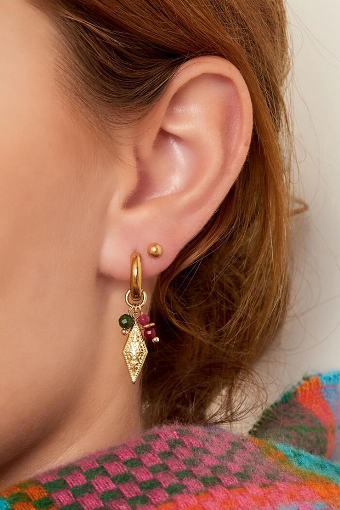 Earrings with diamond-shaped charm and beads Gold Stainless Steel Picture3