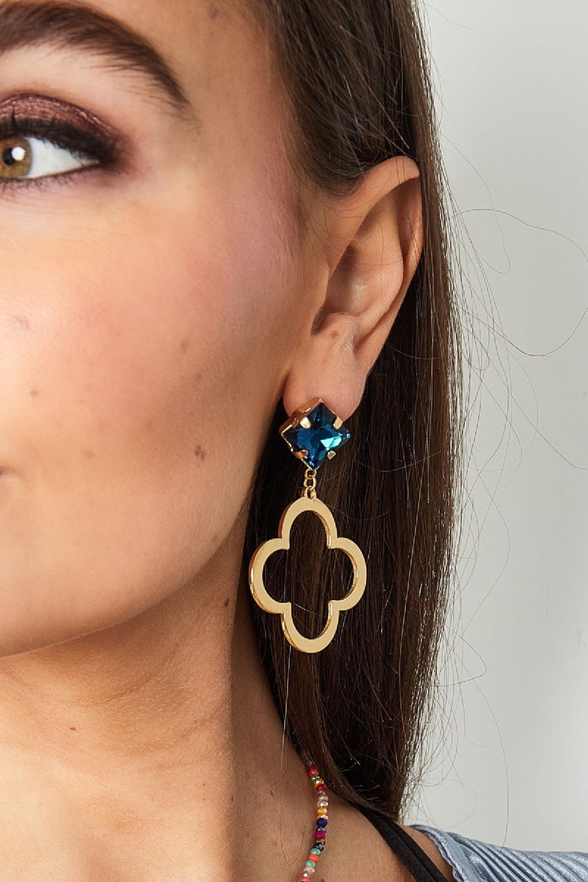 Boucles d'oreilles trèfle avec perles de verre Bleu & Argenté Acier inoxydable Image4