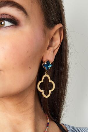 Boucles d'oreilles trèfle avec perles de verre Bleu & Or Acier inoxydable h5 Image4