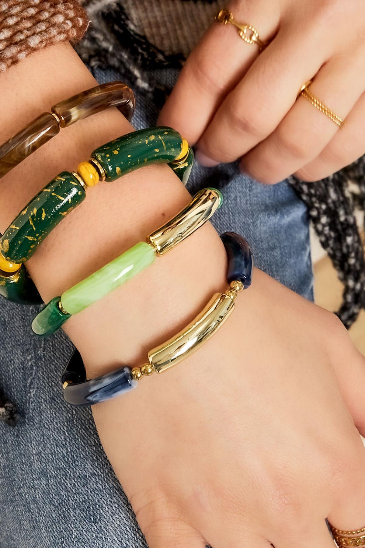 Tube bracelet different colors Green & Gold Acrylic