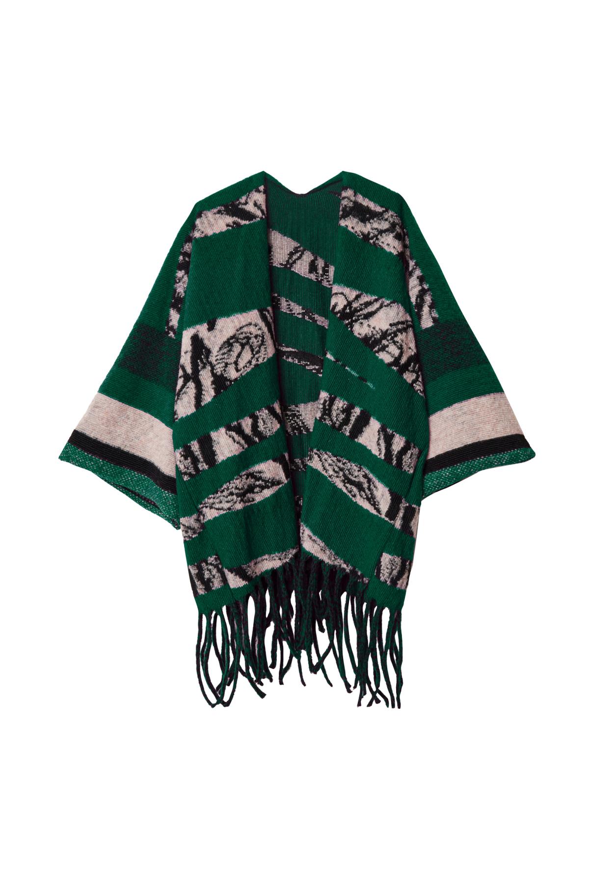 meel vasthouden Zinloos Yehwang Poncho kleurrijk met print Groen Polyester Groen Groothandel