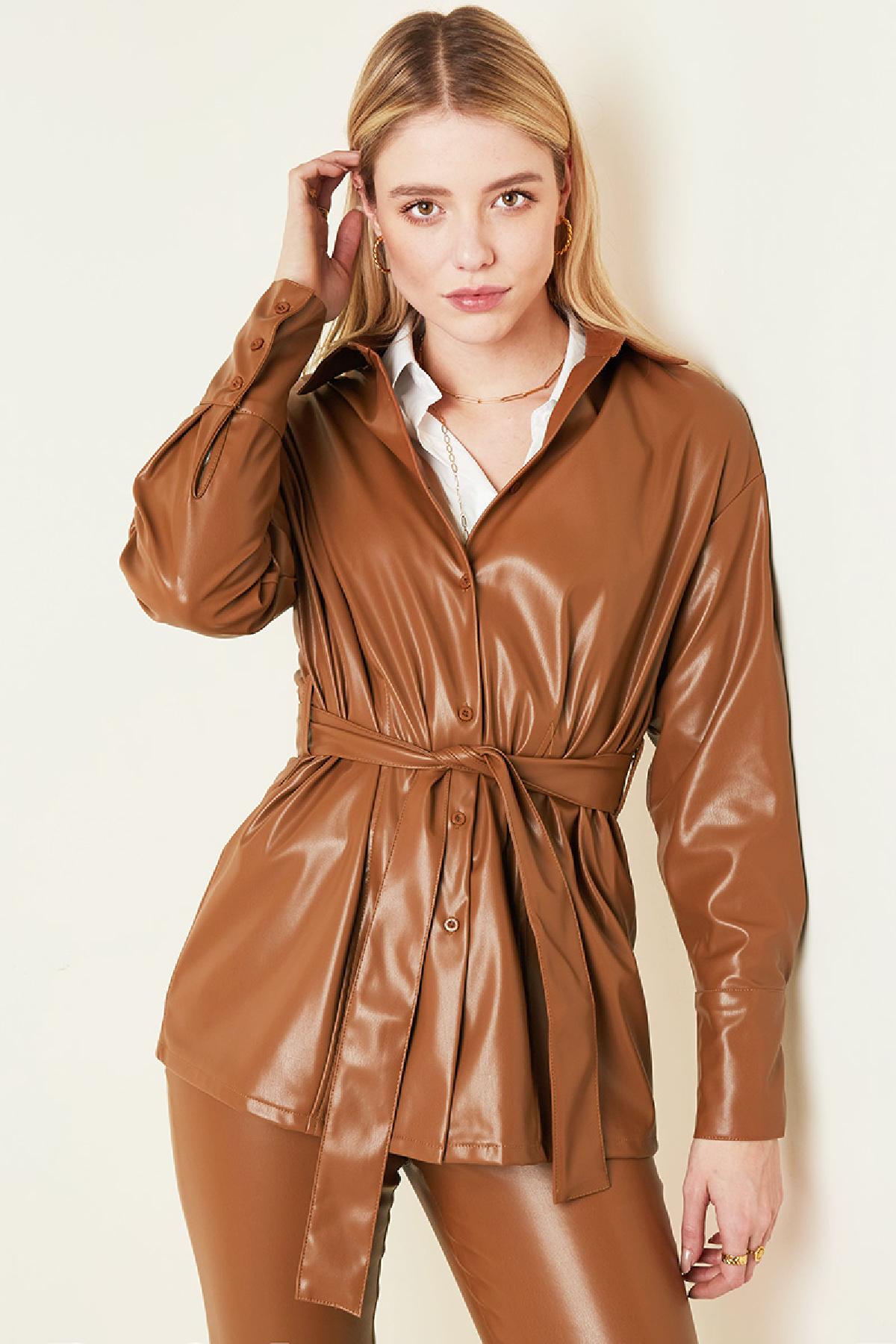 Blouse Leather Look Brown L h5 Picture2