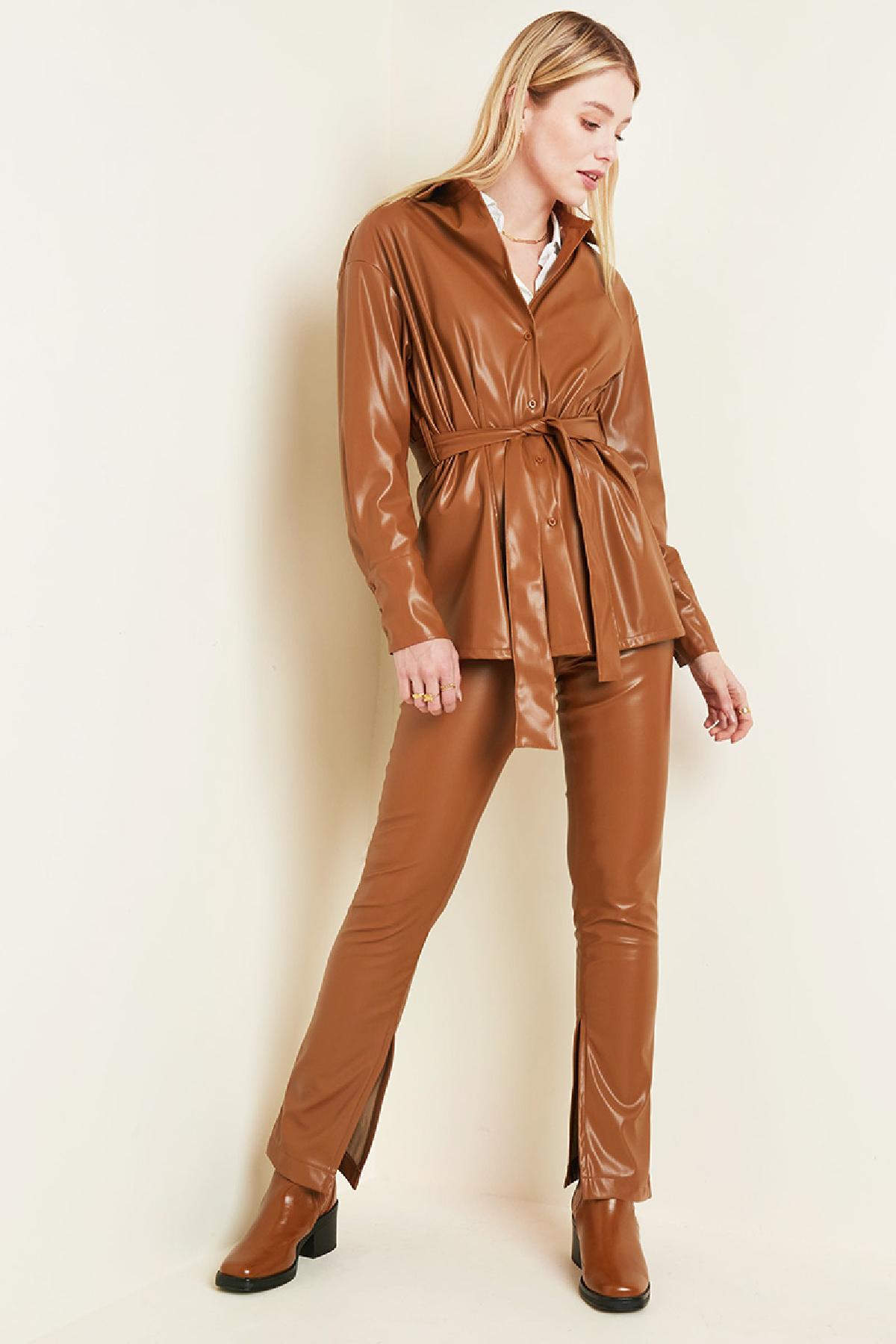 Blouse Leather Look Brown L Picture4
