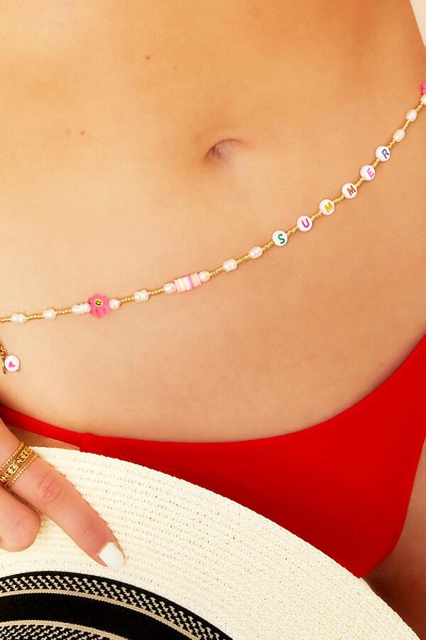 Waist chain with letter beads & pearls Gold Stainless Steel