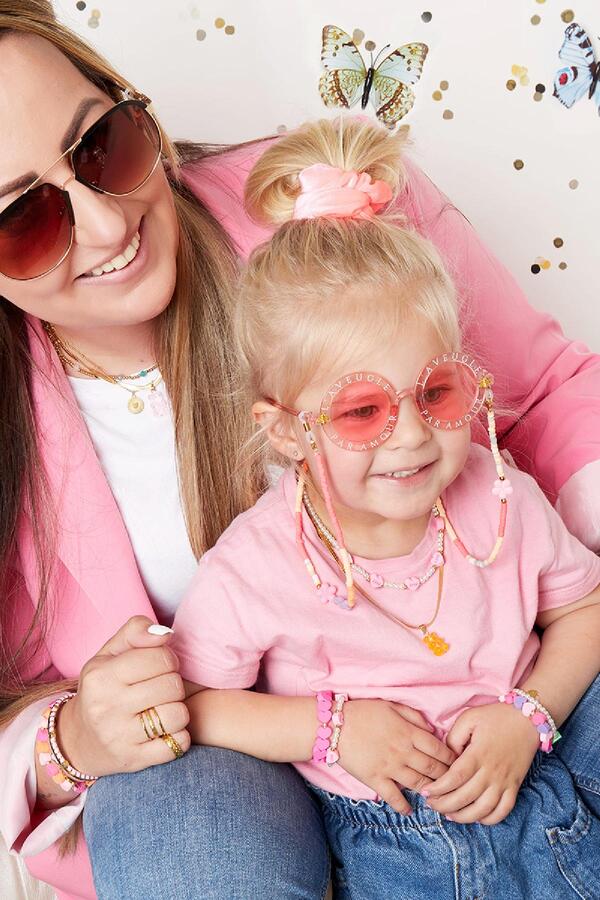 Kids - flower sunglasses cord - Mother-Daughter collection Coral polymer clay
