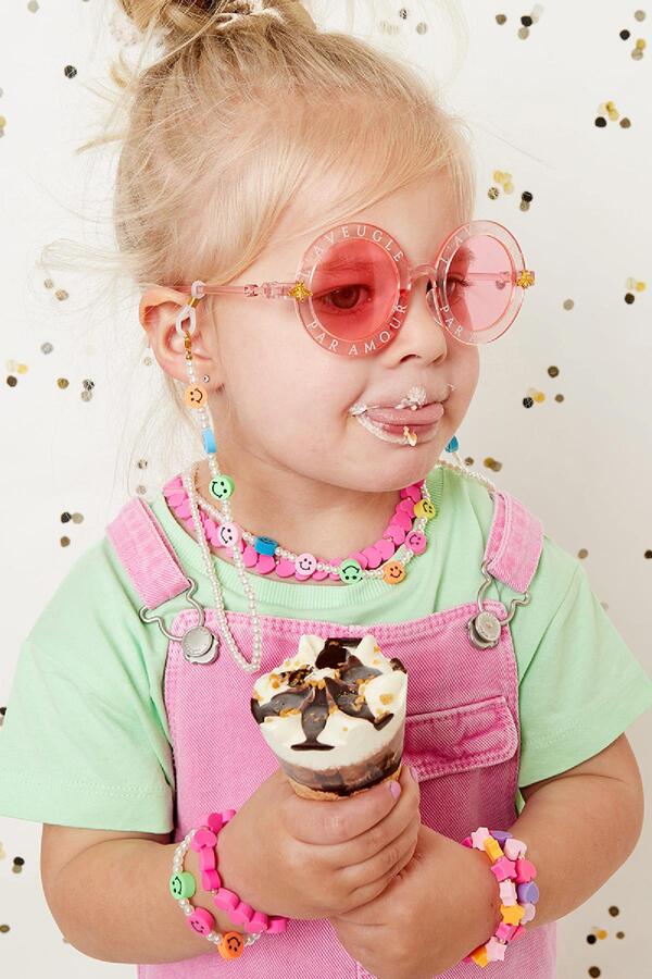 Mutter-Tochter-Kollektion Perlen-Smiley-Sonnenbrillenband - Kinder Weißgold Perlmutt