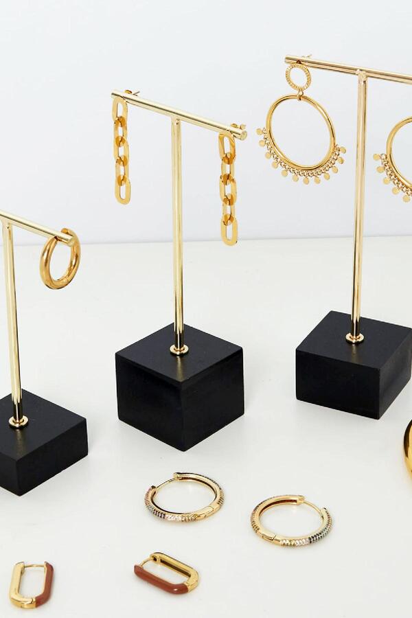 Earrings displays T shape Black & Gold Wood