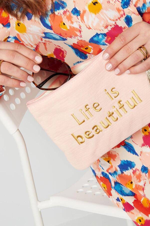 Make-up bag life is beautiful White Cotton