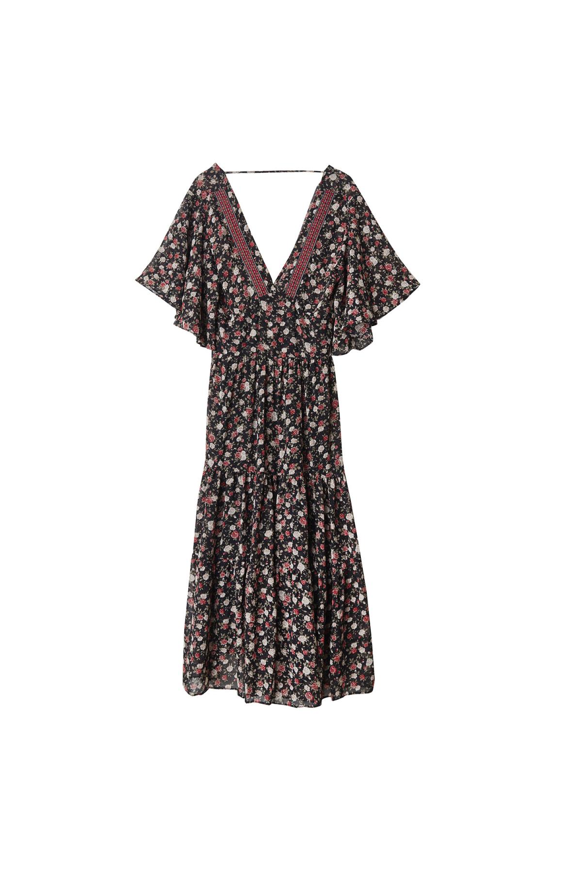 Kleid Boho Rosen Schwarz S