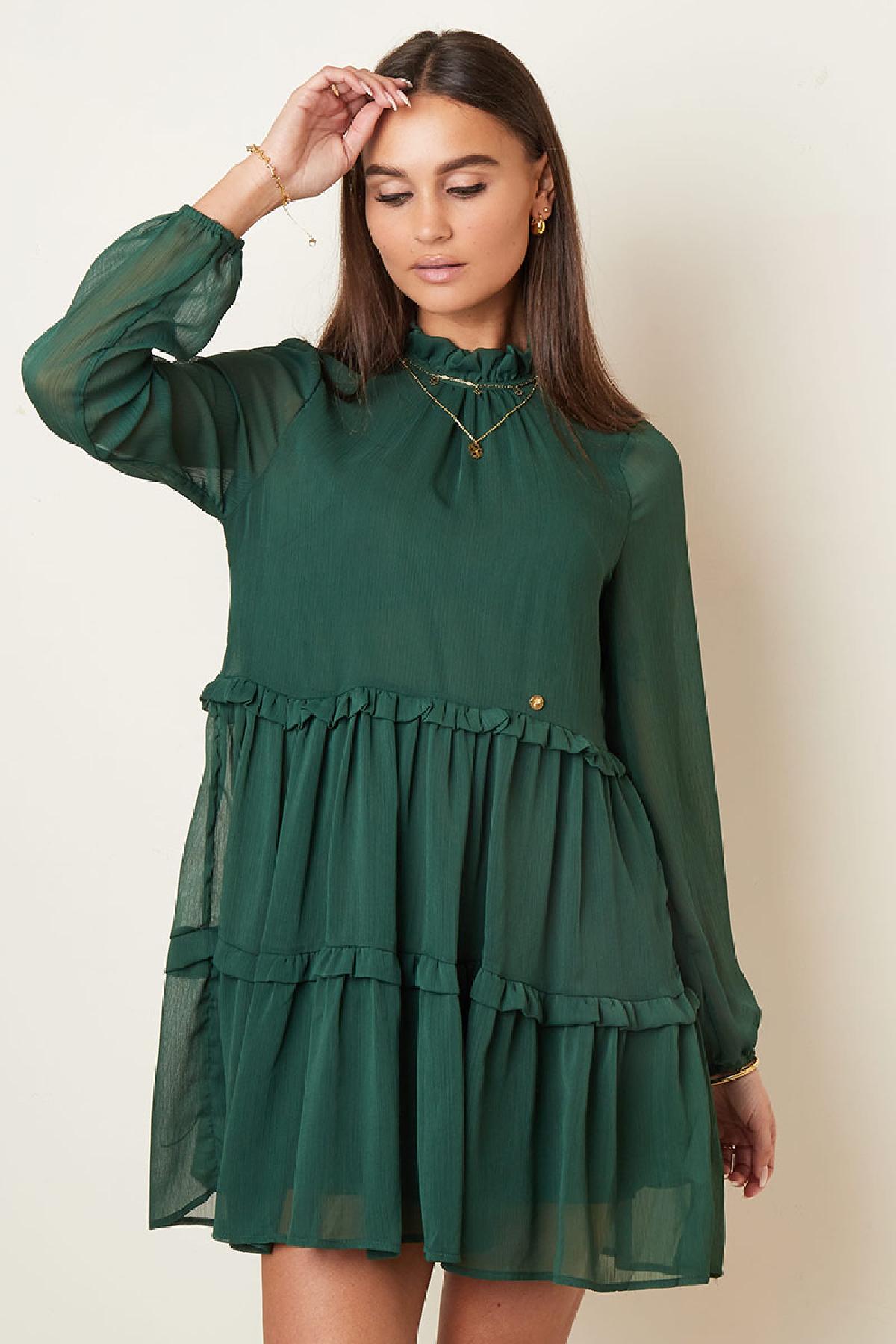 Kleid aus Chiffon mit Rüschen Grün S Bild3