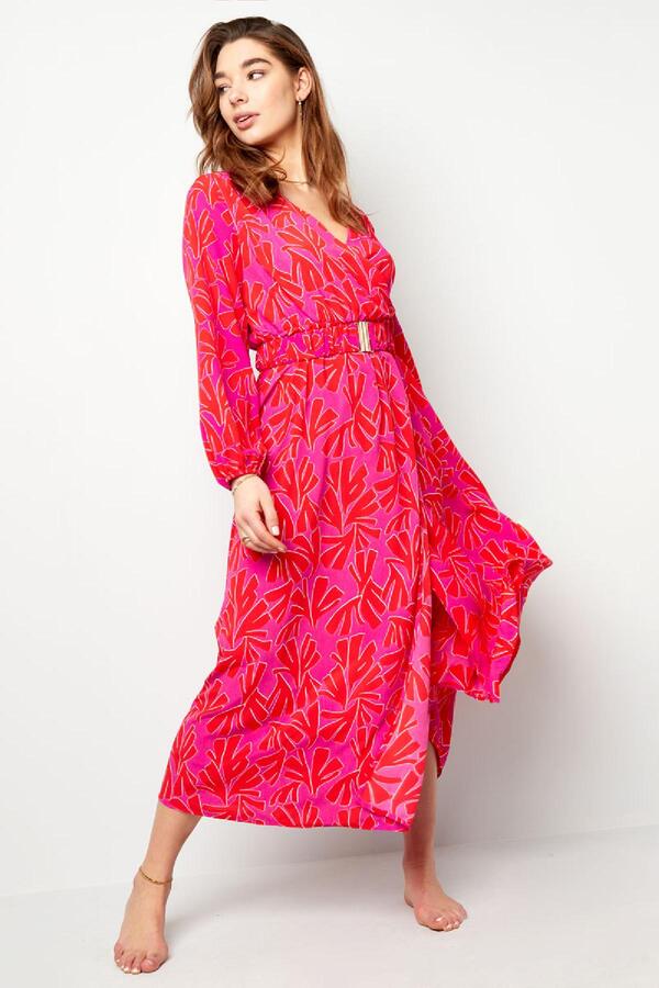 Maxi dress colorful print with belt Yellow L