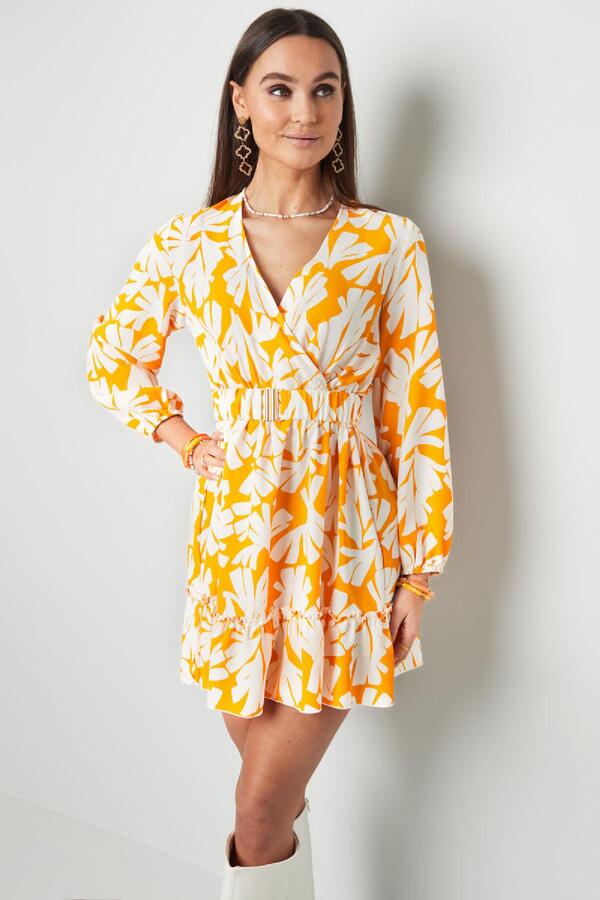 Dress colorful print with belt Yellow L
