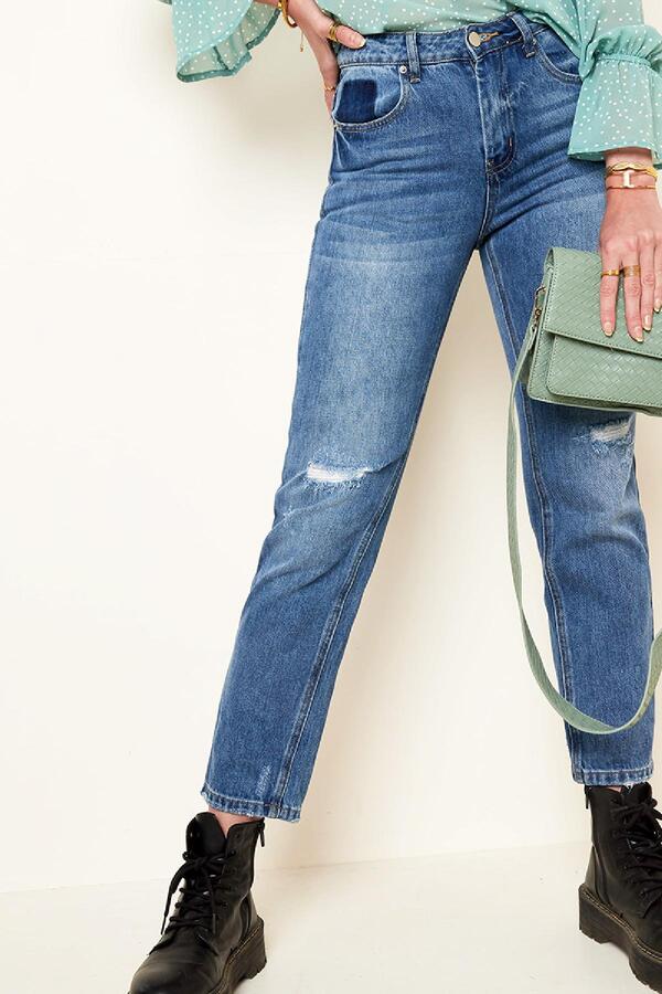 Enkellange jeans met versleten details Blauw S
