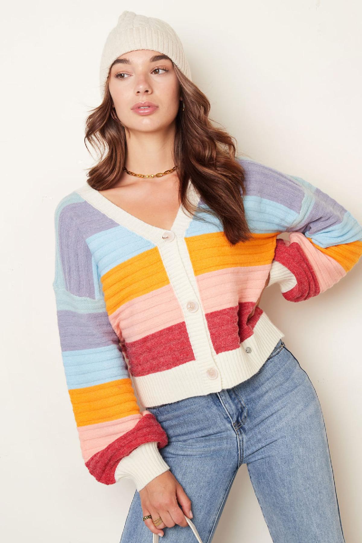 Strickjacke mit Ballonärmeln - mehrfarbig Weißes Multi S/M h5 Bild3