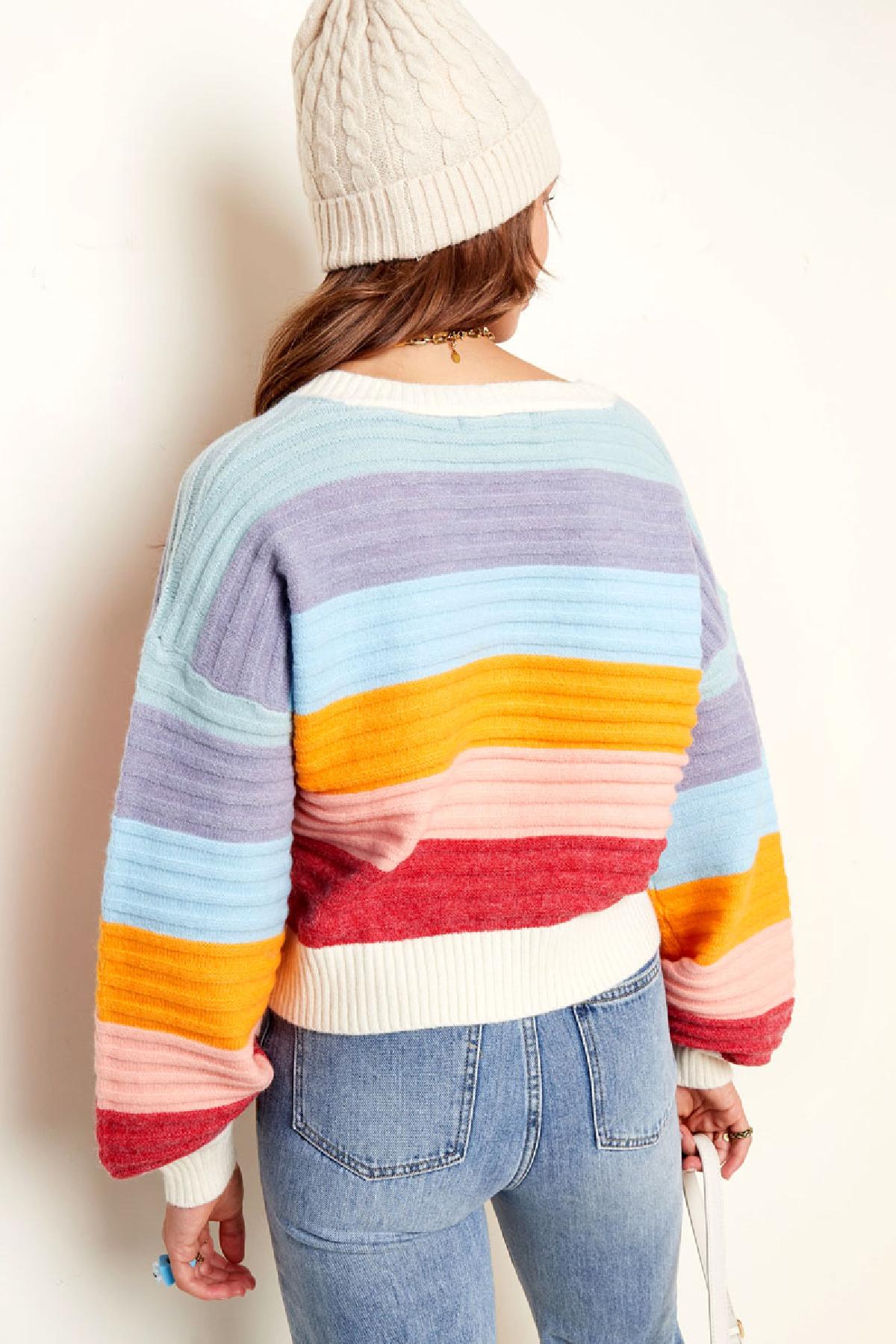 Strickjacke mit Ballonärmeln - mehrfarbig Weißes Multi S/M h5 Bild8