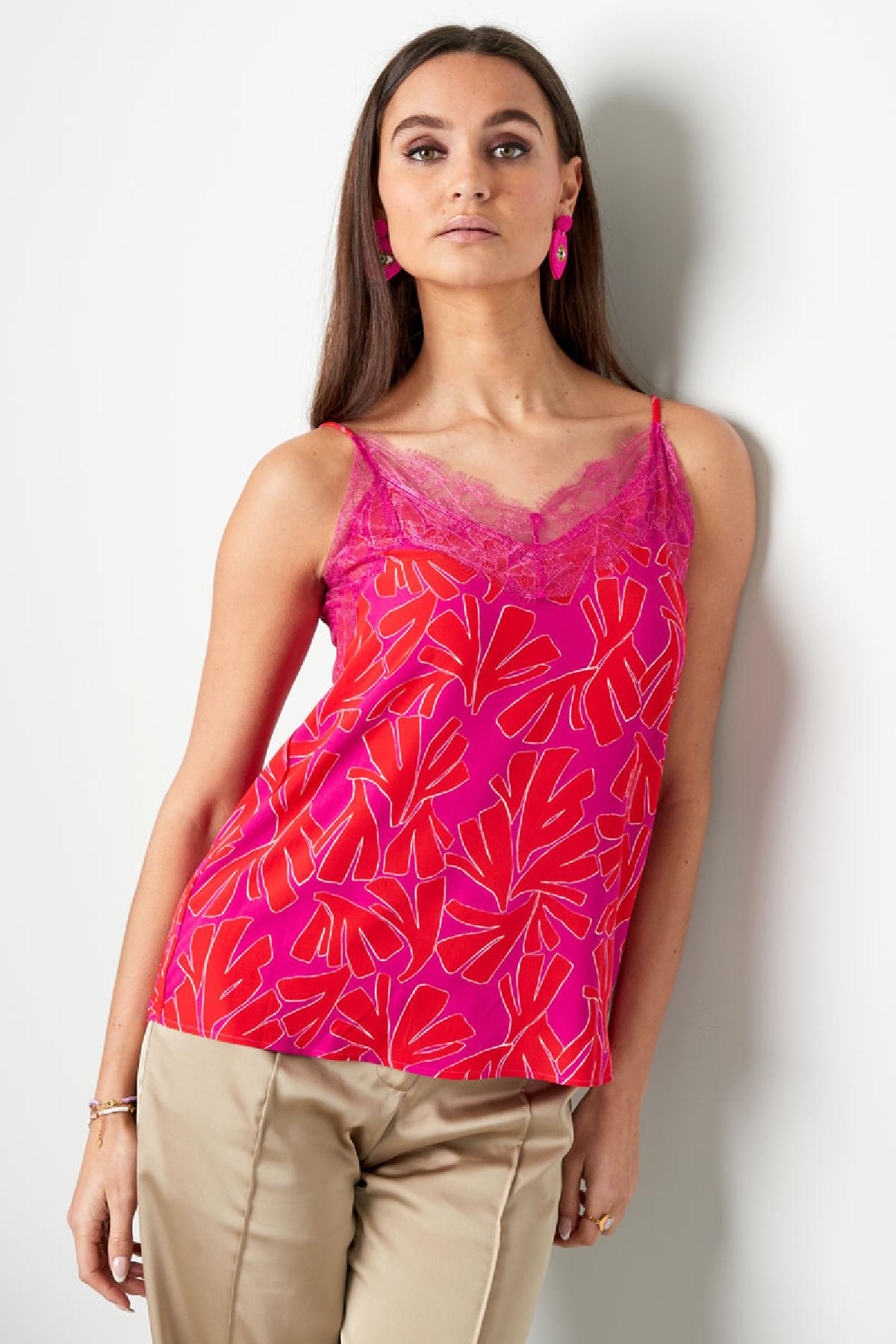 Top estampado colorido con puntilla Amarillo M