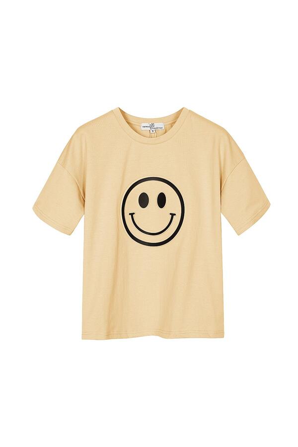 T-Shirt mit Smiley-Gesicht Creme L